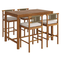 Eleni Natural Sail 5-Piece Outdoor Patio Teak Wood Bar Set - Ornate Home