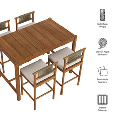 Eleni Natural Sail 5-Piece Outdoor Patio Teak Wood Bar Set - Ornate Home