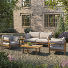Eleni Natural Sail 5-Piece Outdoor Patio Teak Wood Furniture Set - Ornate Home