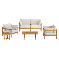 Eleni Natural Sail 5-Piece Outdoor Patio Teak Wood Furniture Set - Ornate Home