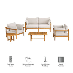Eleni Natural Sail 5-Piece Outdoor Patio Teak Wood Furniture Set - Ornate Home