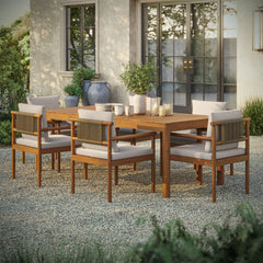 Eleni Natural Sail 7 Piece Outdoor Patio Teak Wood Dining Set - Ornate Home