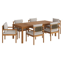 Eleni Natural Sail 7 Piece Outdoor Patio Teak Wood Dining Set - Ornate Home