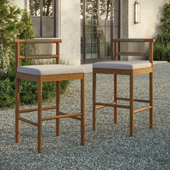 Eleni Natural Sail Outdoor Patio Teak Wood Bar Stools (Set of 2) - Ornate Home