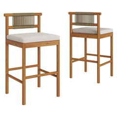 Eleni Natural Sail Outdoor Patio Teak Wood Bar Stools (Set of 2) - Ornate Home