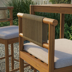 Eleni Natural Sail Outdoor Patio Teak Wood Bar Stools (Set of 2) - Ornate Home