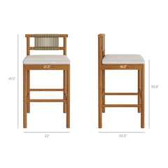 Eleni Natural Sail Outdoor Patio Teak Wood Bar Stools (Set of 2) - Ornate Home