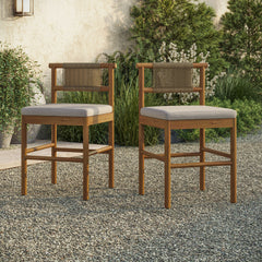 Eleni Natural Sail Outdoor Patio Teak Wood Counter Stools (Set of 2) - Ornate Home