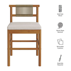 Eleni Natural Sail Outdoor Patio Teak Wood Counter Stools (Set of 2) - Ornate Home