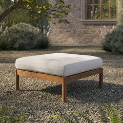 Eleni Natural Sail Square Outdoor Patio Teak Wood Ottoman - Ornate Home