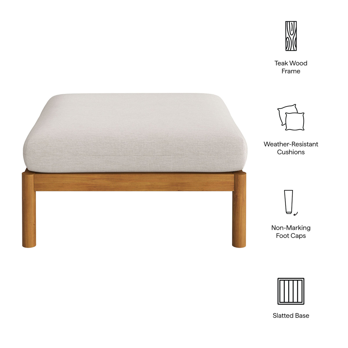 Eleni Natural Sail Square Outdoor Patio Teak Wood Ottoman - Ornate Home