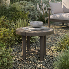 Eleni Weathered Gray 20-Inch Round Outdoor Patio Teak Wood Side Table - Ornate Home