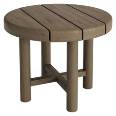 Eleni Weathered Gray 20-Inch Round Outdoor Patio Teak Wood Side Table - Ornate Home