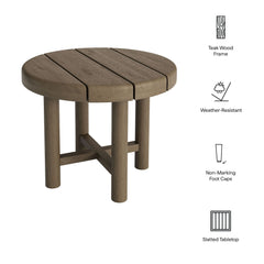 Eleni Weathered Gray 20-Inch Round Outdoor Patio Teak Wood Side Table - Ornate Home