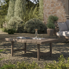 Eleni Weathered Gray 41-Inch Outdoor Patio Teak Wood Coffee Table - Ornate Home