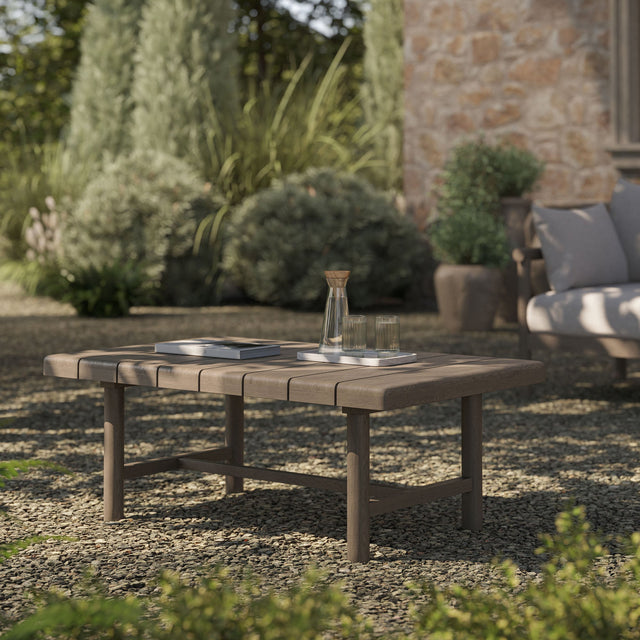 Eleni Weathered Gray 41-Inch Outdoor Patio Teak Wood Coffee Table - Ornate Home