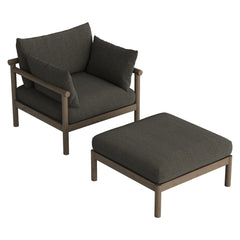 Eleni Weathered Gray Flint 2-Piece Outdoor Patio Teak Wood Armchair and Ottoman Set - Ornate Home