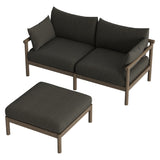 Eleni Weathered Gray Flint 2-Piece Outdoor Patio Teak Wood Loveseat with Ottoman Set - Ornate Home