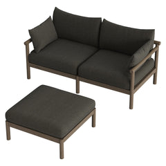 Eleni Weathered Gray Flint 2-Piece Outdoor Patio Teak Wood Loveseat with Ottoman Set - Ornate Home