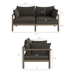 Eleni Weathered Gray Flint 2-Piece Outdoor Patio Teak Wood Loveseat with Ottoman Set - Ornate Home