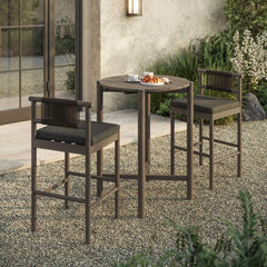 Eleni Weathered Gray Flint 3-Piece Outdoor Patio Teak Wood Bar Set - Ornate Home