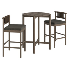 Eleni Weathered Gray Flint 3-Piece Outdoor Patio Teak Wood Bar Set - Ornate Home
