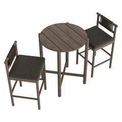 Eleni Weathered Gray Flint 3-Piece Outdoor Patio Teak Wood Bar Set - Ornate Home