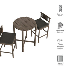 Eleni Weathered Gray Flint 3-Piece Outdoor Patio Teak Wood Bar Set - Ornate Home