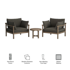 Eleni Weathered Gray Flint 3-Piece Outdoor Patio Teak Wood Furniture Set - Ornate Home