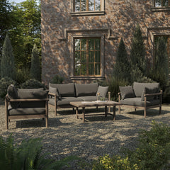 Eleni Weathered Gray Flint 4-Piece Outdoor Patio Teak Wood Sofa Set - Ornate Home
