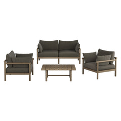 Eleni Weathered Gray Flint 4-Piece Outdoor Patio Teak Wood Sofa Set - Ornate Home