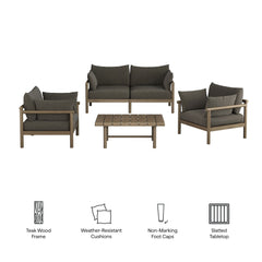 Eleni Weathered Gray Flint 4-Piece Outdoor Patio Teak Wood Sofa Set - Ornate Home