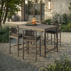 Eleni Weathered Gray Flint 5-Piece Outdoor Patio Teak Wood Bar Set - Ornate Home