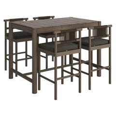 Eleni Weathered Gray Flint 5-Piece Outdoor Patio Teak Wood Bar Set - Ornate Home
