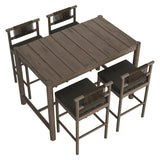 Eleni Weathered Gray Flint 5-Piece Outdoor Patio Teak Wood Bar Set - Ornate Home