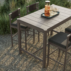 Eleni Weathered Gray Flint 5-Piece Outdoor Patio Teak Wood Bar Set - Ornate Home
