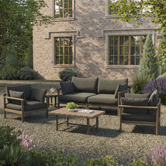 Eleni Weathered Gray Flint 5-Piece Outdoor Patio Teak Wood Furniture Set - Ornate Home
