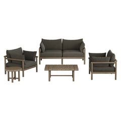 Eleni Weathered Gray Flint 5-Piece Outdoor Patio Teak Wood Furniture Set - Ornate Home