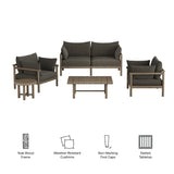 Eleni Weathered Gray Flint 5-Piece Outdoor Patio Teak Wood Furniture Set - Ornate Home