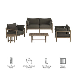 Eleni Weathered Gray Flint 5-Piece Outdoor Patio Teak Wood Furniture Set - Ornate Home