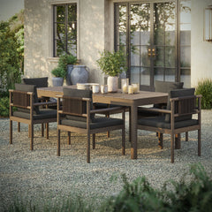 Eleni Weathered Gray Flint 7 Piece Outdoor Patio Teak Wood Dining Set - Ornate Home