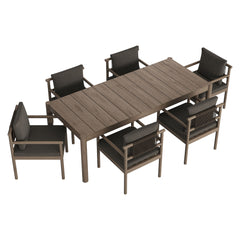 Eleni Weathered Gray Flint 7 Piece Outdoor Patio Teak Wood Dining Set - Ornate Home