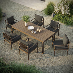 Eleni Weathered Gray Flint 7 Piece Outdoor Patio Teak Wood Dining Set - Ornate Home