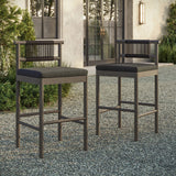 Eleni Weathered Gray Flint Outdoor Patio Teak Wood Bar Stools (Set of 2) - Ornate Home
