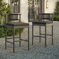 Eleni Weathered Gray Flint Outdoor Patio Teak Wood Bar Stools (Set of 2) - Ornate Home