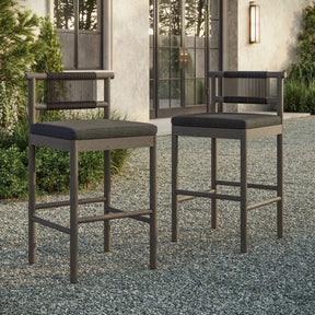 Eleni Weathered Gray Flint Outdoor Patio Teak Wood Bar Stools (Set of 2) - Ornate Home