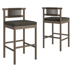 Eleni Weathered Gray Flint Outdoor Patio Teak Wood Bar Stools (Set of 2) - Ornate Home