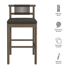 Eleni Weathered Gray Flint Outdoor Patio Teak Wood Bar Stools (Set of 2) - Ornate Home