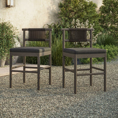 Eleni Weathered Gray Flint Outdoor Patio Teak Wood Counter Stools (Set of 2) - Ornate Home