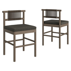 Eleni Weathered Gray Flint Outdoor Patio Teak Wood Counter Stools (Set of 2) - Ornate Home